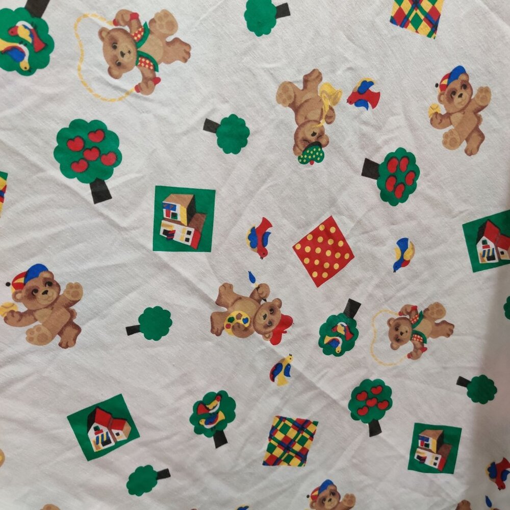 JC Penney Full Fitted Sheet 90s Vintage Bears Apples Kidcore Novelty USA Made